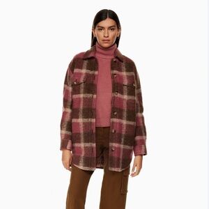 Aritzia Wilfred Free The Ganna Jacket Wool Blend Size XS Brown Pink Cream Plaid